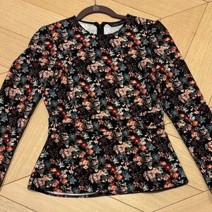 Zara Black Floral Long Sleeve Blouse